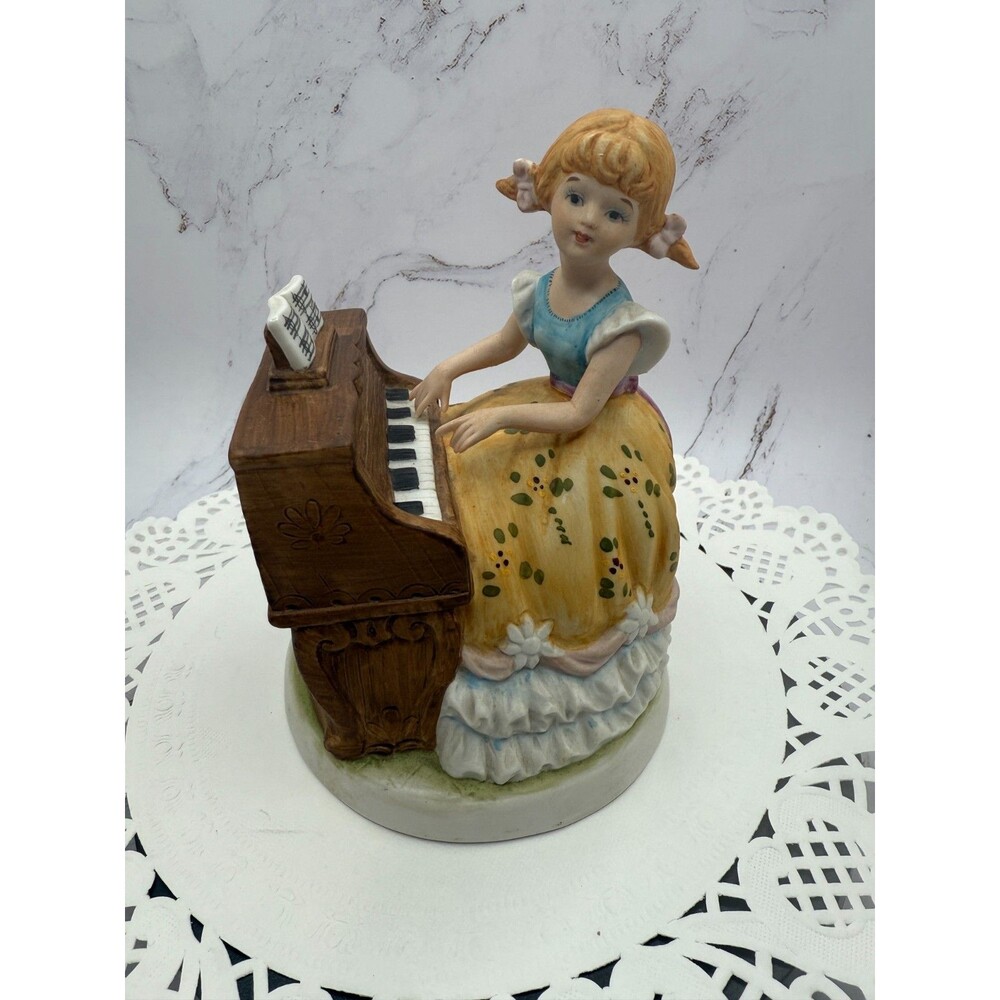 Girl Playing The Piano Music‎ Box By Lefton Hand painted